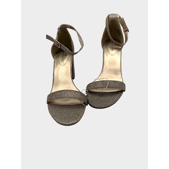 Bandolino 8M Glittery Gold Open Toe Heel Sandals Ankle Strap Buckle Closure - Picture 2 of 16